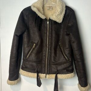 Forever 21 Faux brown shearling aviator jacket